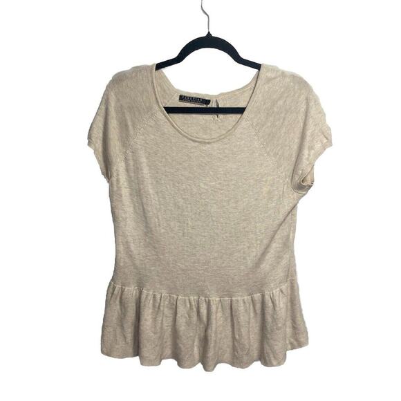 Peruvian Connection Top Womens Large Beige Pima Cotton Ruffle Knit Tiered Blouse - Picture 1 of 4